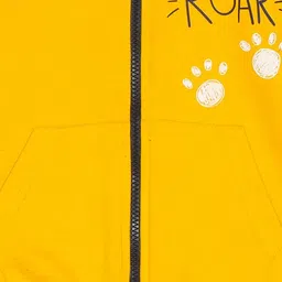 The Mom Store Cotton Full Sleeves Roar Text Printed Hooded Jacket - Yellow image 4