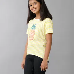 Under Fourteen Only Cotton Pineapple Printed & Striped Tee - Yellow image 3