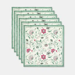 Fabindia Gulbagh 6-Pcs Off-White & Green Gulbagh Printed Cotton Table Napkins image 2
