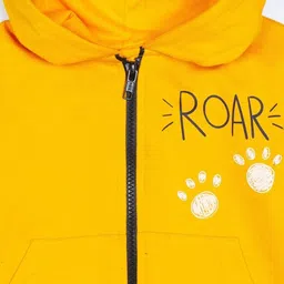 The Mom Store Cotton Full Sleeves Roar Text Printed Hooded Jacket - Yellow image 5