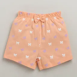 BUMZEE Cotton Knit Above Knee Length Ice Cream & Bow Tie Printed Shorts With Bow Applique Pack of 3 - Peach Light Blue & Lavender image 4