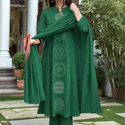 Moda Rapido Geometric Printed Mandarin Collar A-Line Kurta With Trousers & Dupatta image 5