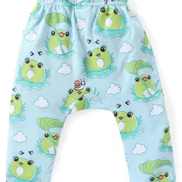 Babyhug Cotton Knit Full Length Striped Diaper Leggings Frog Print Pack of 3 - Multicolour image 5