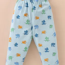 Doreme Single Jersey Knit Full Sleeves Front Open Printed Night Suit - Light Blue image 5