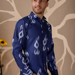 REFINEDLOOK Classic Spread Collar Ethnic Motifs Printed Cotton Linen Opaque Shirt-picture-40