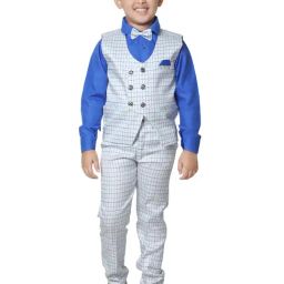 Pro-Ethic Style Developer Kids Blue & Grey Checks Full Sleeves Shirt, Waistcoat, Pants with Bow-picture-29