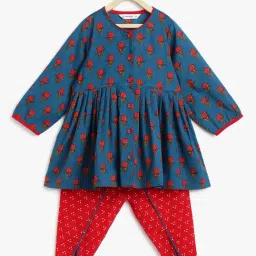 Campana Kids Blue & Red Floral Print Full Sleeves Kurta with Dhoti-picture-13