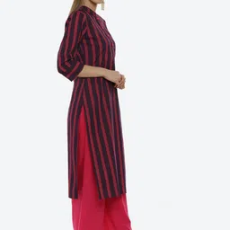 Kurti's by Menka Women Navy Blue & Red Striped Kurta image 3