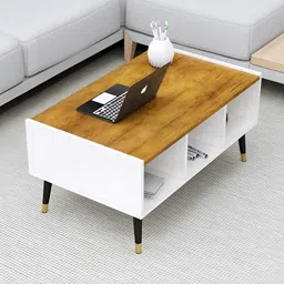 HEXA RED White & Brown Textured Wooden Rectangle Coffee Table image 3