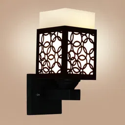 Gojeeva Black & White 4 Pieces Textured Wooden Square Shaped Wall Lamps image 2