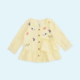 Pantaloons Baby Mustard Yellow Cotton Chequered Full Sleeves Top-image-34