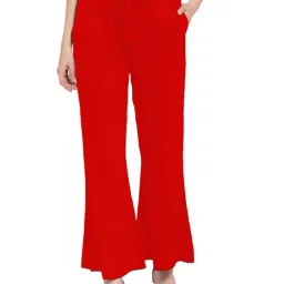 PATRORNA Red Mid Rise Relaxed Fit Bootcut Trousers-image-10