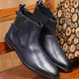 Teakwood Leathers Men's Navy Chelsea Boots-image-25