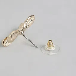 Forever New Gold Plated Textured Bow Shaped Contemporary Studs Earrings image 3