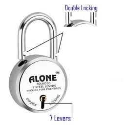 ALONE LOCKS Round 50 mm Steel Chrome 5 Keys Each Double Locking Padlock (Pack of 5) image 3
