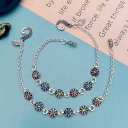 Sangria Set Of 2 Silver-Plated Stone Studded Anklets-picture-40