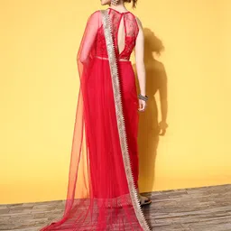 Inddus Solid Saree with Embroidered border image 5