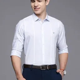 Allen Solly Blue Cotton Slim Fit Striped Shirt-image-23