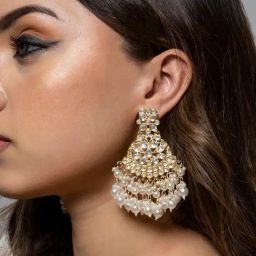 Teejh Gold-Plated Priyal Pearl & Polki White Earrings for Women-picture-23