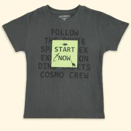 Pantaloons Junior Charcoal Grey Cotton Printed T-Shirt-image-4