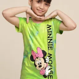 Kidsville Green & Pink Cotton Printed Minnie Mouse T-Shirt-picture-15