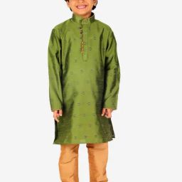Pro-Ethic Style Developer Kids Green & Beige Printed Full Sleeves Kurta with Pyjamas-picture-13