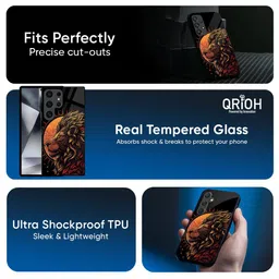 QRIOH Sun Faced Lion Printed Samsung Galaxy F55 5G Glass Back Case Mobile Accessories image 2