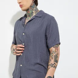 max Men Textured Cuban Collar Pure Cotton Casual Shirt image 2