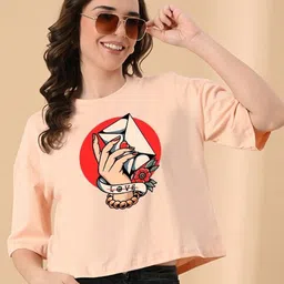 OWL MINK Women Printed Pure Cotton Pockets T-shirt-image-58