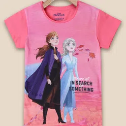 Kidsville Half Sleeves Frozen Theme Printed T Shirt - Pink-image-9