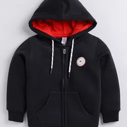giniekids Full Sleeves Solid Fleece Hooded Sweat Jacket - Black-picture-26