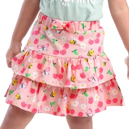 Babyhug Single Jersey Knit Mid Thigh Length Skirt Floral & Bees Print - Pink-picture-12