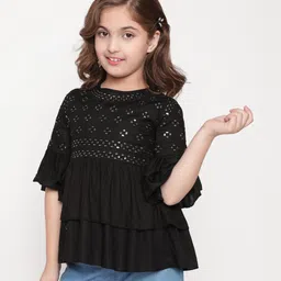 ISHTI Three Fourth Sleeves Sequin Detailed Top - Black-picture-33