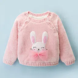 Yellow Apple Knit Full Raglan Sleeves Pullover Sweater With Bunny Applique - Pink-picture-21