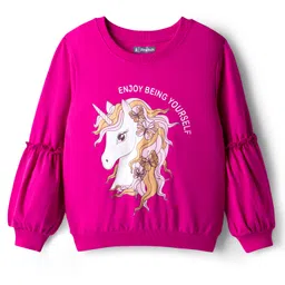 Pine Kids Cotton Knit Full Sleeves Sweatshirt With Unicorn Print - Fuchsia-image-84