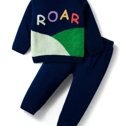 Babyhug Knitted Full Sleeves Sweater Set With Roar Design - Navy Blue-picture-19