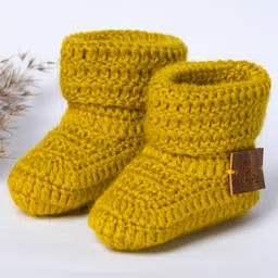 Funkrafts Handmade Crochet Solid Booties - Mustard-image-28