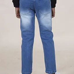 KiddoPanti Boys Jean Straight Fit Mildly Distressed Heavy Fade Printed Stretchable Jeans image 3