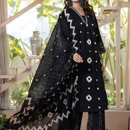 Pistaa Women Ethnic Motifs Printed Pure Cotton Kurta with Palazzos & With Dupatta image 3