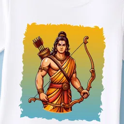 BLUSHES Dussehra Theme 100% Cotton Half Sleeves Lord Rama Printed Tee - White image 4