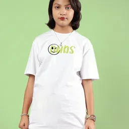 WEARDUDS Cotton Knit Half Sleeves I Just Wanna Be Happy Text Printed - White image 4