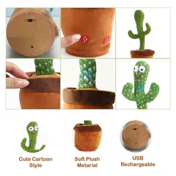 Negocio Singing Talking Recording Dancing Cactus Toy - Green & Brown image 4