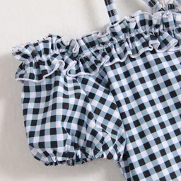 Babyhug Cold Shoulder Sleeves Checks Frock Swimsuit - Black & White image 4