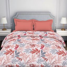 SPACES Pink & Grey Floral Printed 144 TC  Pure Cotton Double Bed Comforter-picture-44