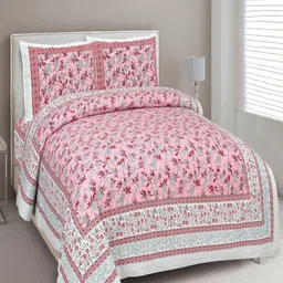 Myntra Elegant Homes Pink & Blue Printed Cotton 180 TC King Bedsheet Set2.74 m x 2.54m-picture-37