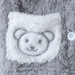 Kookie Kids Full Sleeves Front Open Winter Wear Night Suit With Pocket Teddy & Text Embroidery - Grey image 5