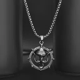 Voylla Men Rhodium-Plated Eclipse Stylish Bold Trishul Pendant With Chain image 1