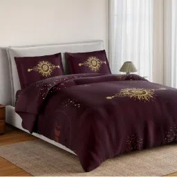 SPACES Cosmic Craft Dark Purple Cotton Soft Abstract Design Bedsheet with 2 Pillow Covers image 2