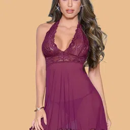 ZERJAMA Self Design Halter Neck Baby Doll-picture-10