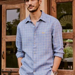 Andamen Men Casual Linen Woven Slim Fit Shirt-picture-47